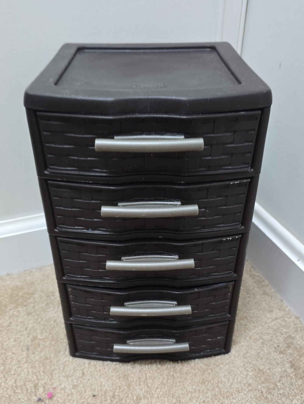 Stackable 5-Drawer Plastic Storage Tower in Dark Brown